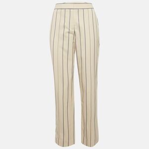Victoria Victoria Beckham Beige Stripe Gabardine Cotton Trousers M